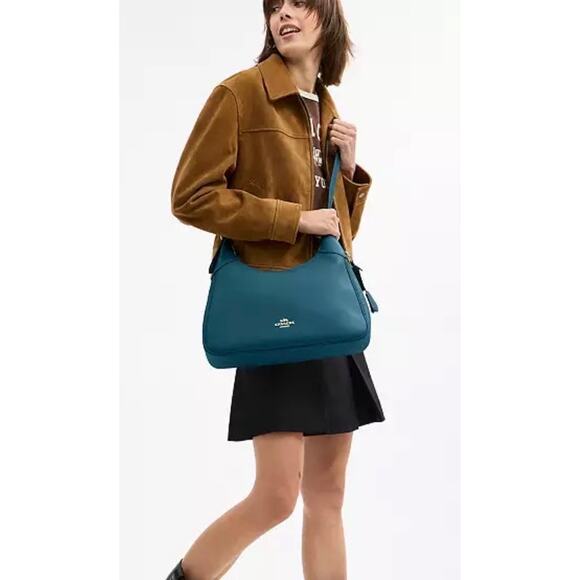 Coach Ella Shoulder Bag Teal W Gold Hardware NWT - Picture 5 of 7